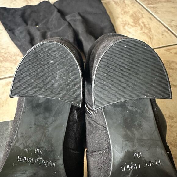 Marc Fisher Over the Knee Block Heeled Black Suede Stretch Boots Size 8 - Picture 6 of 12